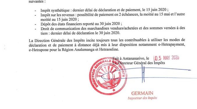 ?DGI – Nouveau report des échéances fiscales