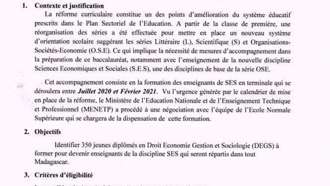 ?ENSEIGNEMENT SECONDAIRE – Le ministère de l&rsquo;Education nationale lance le processus de formation et de recrutement des enseignants de sciences économiques et sociales (SES) dans les lycées