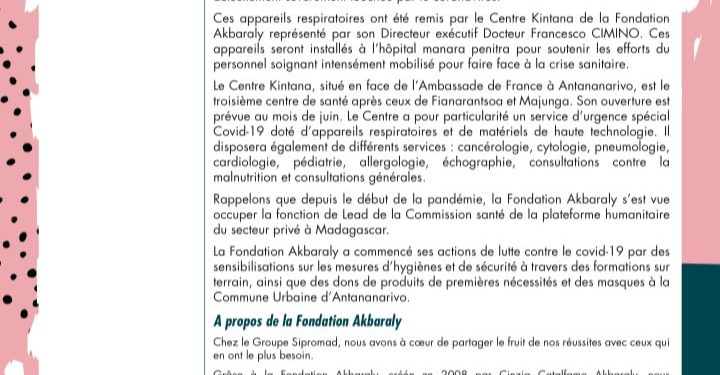 ?EQUIPEMENTS SANITAIRES – Deux appareils respiratoires de plus pour le CHU Morafeno à Toamasina