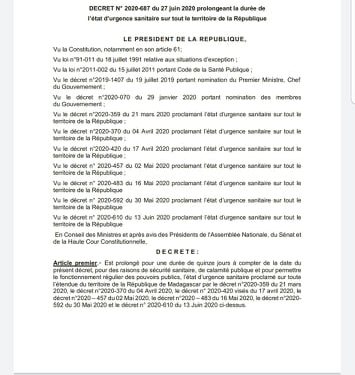 PANDEMIE – La situation d&rsquo;urgence sanitaire prolongée de 15 jours supplémentaires