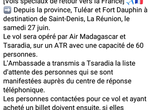TRANSPORT AERIEN – Deux nouveaux vols de rapatriement vers La Réunion et Paris ce week-end