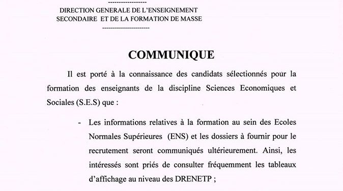 EDUCATION – Publication de la liste des candidats retenus pour devenir enseignants en sciences économiques et sociales dans les lycées