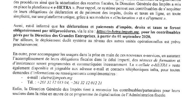 FISCALITE – Déclaration et paiement en ligne des impôts obligatoires pour les grandes entreprises