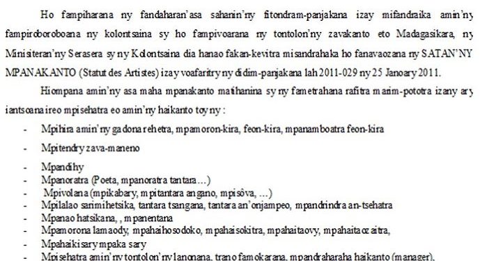 ARTS – Le ministère en charge de la Culture lance un processus de révision du statut des artistes