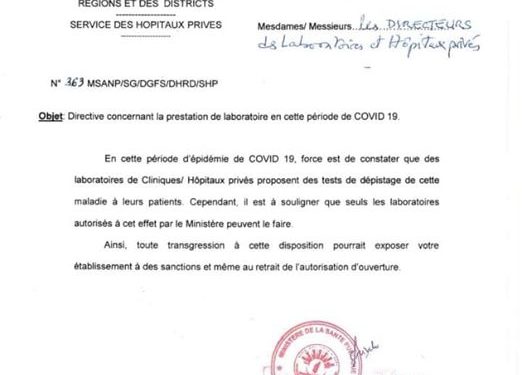 DEPISTAGE – Le ministère de la Santé annonce d&rsquo;éventuelles sanctions contre les laboratoires des hôpitaux privés proposant des tests au coronavirus sans autorisation
