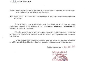 SECTEUR PRIVE – Les industriels sans autorisation d&rsquo;opération invités à régulariser leur situation