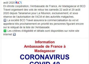 TRANSPORT AERIEN – Deux autres vols pour La Réunion au départ d&rsquo;Antananarivo prévus les 22 et 29 Août