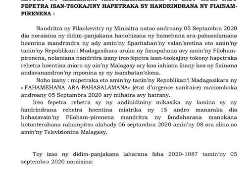 PANDEMIE – Madagascar entre dans sa treizième quinzaine d&rsquo;urgence sanitaire