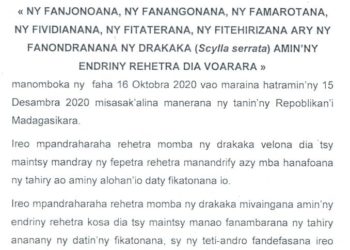 RESSOURCES HALIEUTIQUES – Les crabes interdits jusqu&rsquo;au 15 Décembre, les stocks de crabes congelés à expédier et exporter avant le 31 Octobre