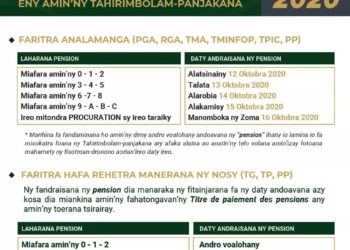 TRESOR PUBLIC – Les pensions des agents retraités de l&rsquo;Etat distribuées à partir du 12 Octobre dans la région d&rsquo;Analamanga