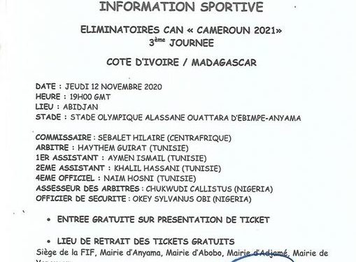 FOOTBALL/CAN 2022 – La Fédération ivoirienne maintient la date du 12 Novembre pour le match aller contre les Barea