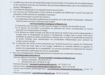 VOYAGE- L’ambassade de Madagascar à Paris annonce la suspension de la délivrance de visas