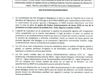 AGRICULTURE – Quatre centres communautaires de serres à construire afin d&rsquo;augmenter la compétitivité internationale de Madagascar