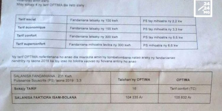 SERVICE PUBLIC – Les factures des abonnés de la Jirama victimes de hausse sur le tarif Optima recalculées sur la base des anciens tarifs