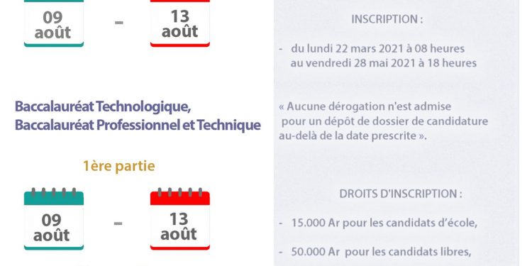 EDUCATION – Les examens du baccalauréat se tiendront du 9 au 13 Août, puis du 16 au 19 Août pour la deuxième partie du bac technologique, professionnel et technique