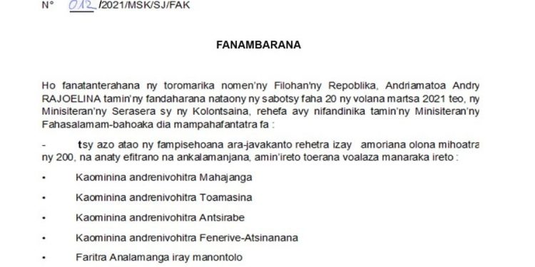EPIDEMIE – Le ministère de la Communication et la culture annonce l’interdiction des manifestations culturelles avec plus de 200 spectateurs à Mahajanga, Toamasina, Antsirabe, Fénérive Est, Analamanga, et Diana