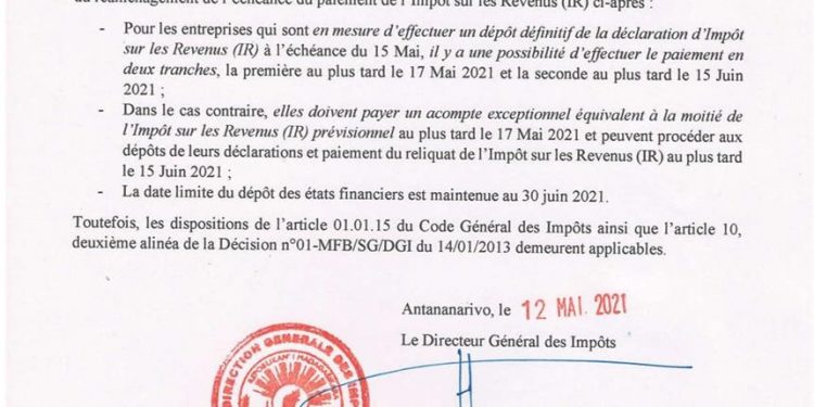 FISC – La direction générale des impôts autorise le paiement en deux tranches des impôts sur les revenus