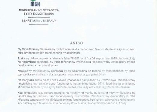 PATRIMOINE – Le ministère de la Communication et de la culture appelle à la restitution des meubles de la Résidence de Rainilaiarivony