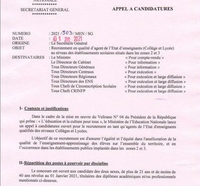 EDUCATION – Plus de 1.000 enseignants à recruter pour les collèges et lycées publics