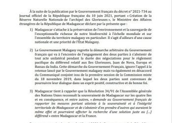 TERRITOIRE – Madagascar dit regretter la démarche française de faire des îles Glorieuses une réserve naturelle française