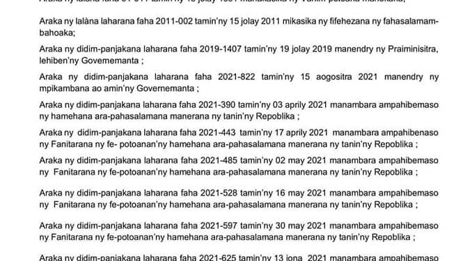 PANDEMIE – La présidence de la République annonce sur sa page Facebook une prolongation de 15 jours supplémentaires de l&rsquo;état d&rsquo;urgence sanitaire