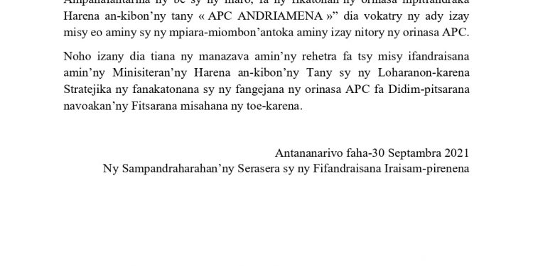 ENTREPRISE – Le ministère des Mines et des ressources stratégiques n’a rien à avoir avec la fermeture de la société d’exploitation de chrome APC à Andriamena.