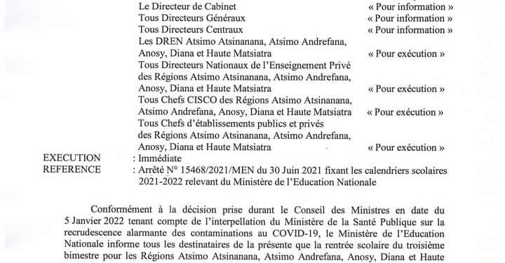 ENSEIGNEMENT – Le ministère de l&rsquo;Education nationale limite à sept régions le report de la rentrée pour les établissements placés sous sa tutelle