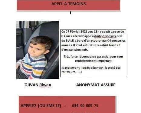 ALERTE KIDNAPPING – Un enfant de trois ans enlevé à Ambodivonkely-Alarobia
