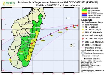 INTEMPERIES – Emnati, avec un diamètre plus large que Batsirai, touchera terre un peu plus au Nord de Mananjary, alerte inondation dans de nombreuses villes de l’Est et du Centre de Madagascar