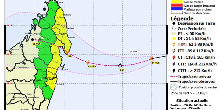 METEOROLOGIE – Le système dépressionnaire qui menace le Nord-Est malgache s’intensifie en tempête tropicale et reçoit le nom de baptême Dumako