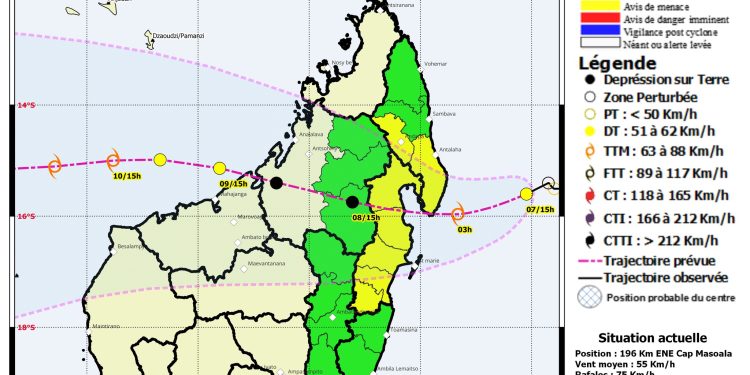 METEOROLOGIE – La perturbation cyclonique formée dans l’Océan Indien devient une dépression tropicale, les régions de la Sava et d’Analanjirofo placées en alerte jaune