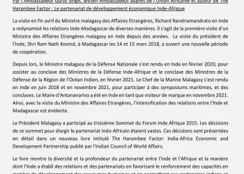 COMMUNIQUE DE PRESSE Madagascar : Un partenaire solide de l&rsquo;Inde