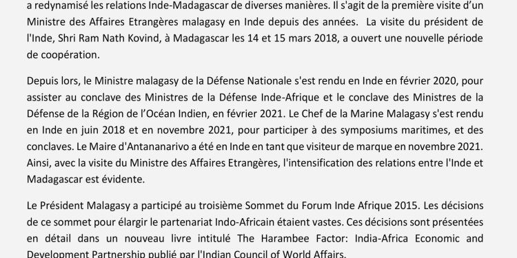 COMMUNIQUE DE PRESSE Madagascar : Un partenaire solide de l&rsquo;Inde