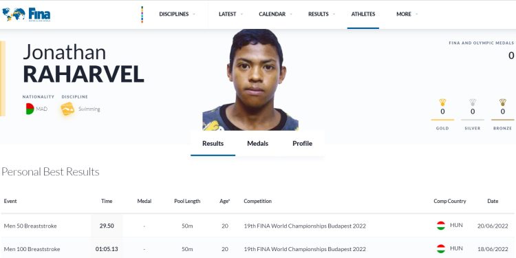 NATATION – Un nouveau record de Madagascar pour Jonathan Harivony Raharvel sur 50 mètres brasse à Budapest