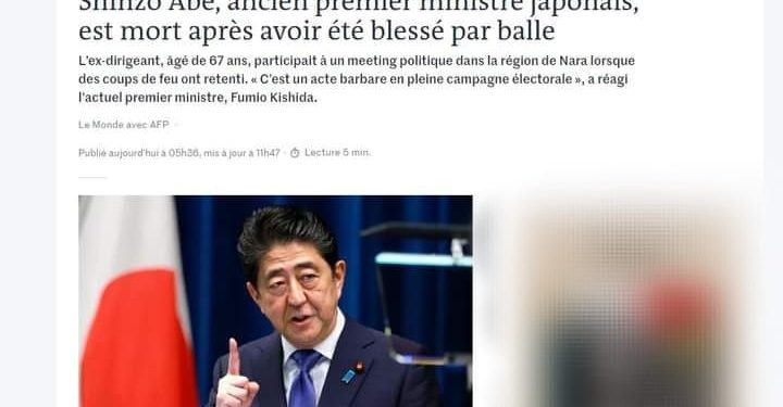 JAPON – L’ancien Premier ministre japonais Shinzo Abe décède ce vendredi après avoir été victime d’une attaque par balle