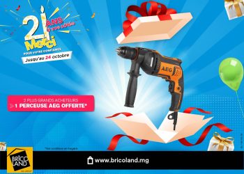 🔊🔊 Savez-vous que chez Bricoland, nous récompensons également les 02 plus grands acheteurs du mois ? Abonnez-vous à la page Bricoland et tentez votre chance pour gagner une perceuse AEG jusqu’au 24 octobre 2022 ! ⚒ Ce n’est pas tout !!! Si vous avez entre 20 à 25 ans, une remise immédiate* de 21% vous sera offerte. *sous condition de présentation de la CIN