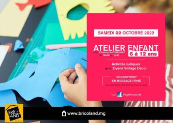 Activités ludiques de 09h30 à 11h30 avec Dyana Vintage Decor pour les 6 à 12 ans chez Bricoland Andraharo ! Emmenez vos loulous pour découvrir le monde du bricolage en toute sécurité ! Abonnez-vous à Bricoland et jusqu’au 15 octobre 2022, effectuez un achat à partir de 20 000 Ar et gagnez une place pour votre enfant ! Contactez-les* en message privé avec présentation d’une photo du ticket de caisse ! *Places limitées