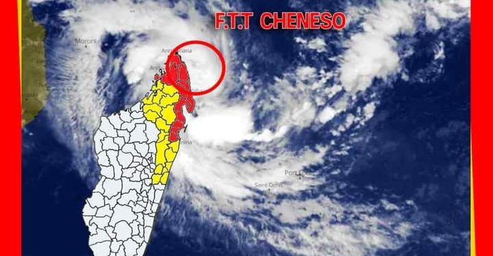 METEOROLOGIE – Cheneso prévue toucher terre dans le Nord d&rsquo;Antalaha entre 7h et 10h ce jeudi matin,