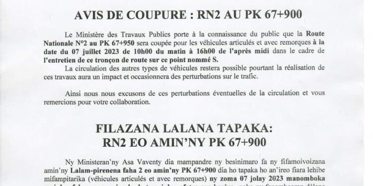 TRANSPORT ROUTIER – La circulation sur la Mandraka coupée aux véhicules articulés et avec remorques ce vendredi pour cause d&rsquo;entretien du point S