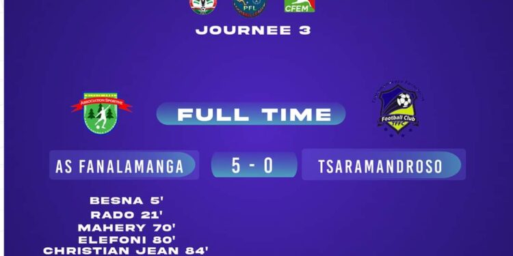 FOOTBALL – L’AS Fanalamanga occupe provisoirement la tête de la conférence Nord de la Pure Play Football League 