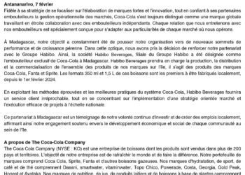 Habibo Group, à travers sa filiale Habibo Beverages désigné comme l’embouteilleur exclusif de Coca-Cola à Madagascar.